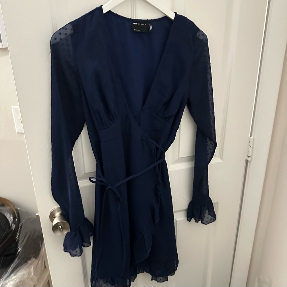 Navy Blue Long Sleeve Maternity Dress